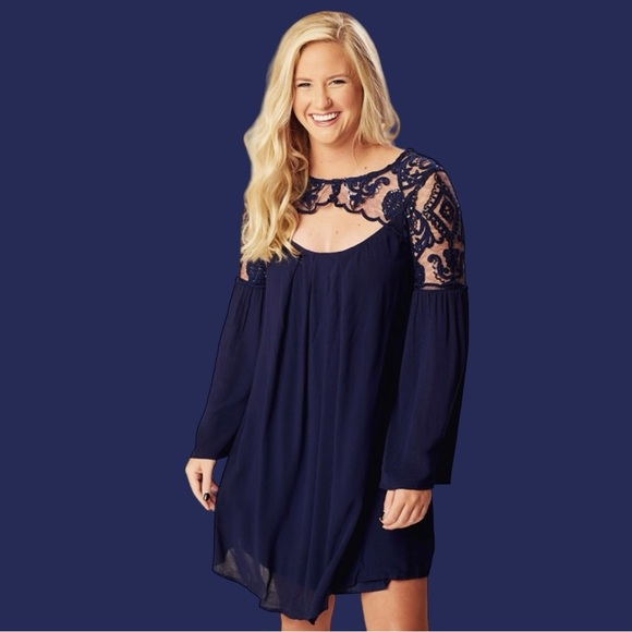 Altar’d State Navy Blue ‘Carberia’ Lace Dress Size Medium - Picture 3 of 14